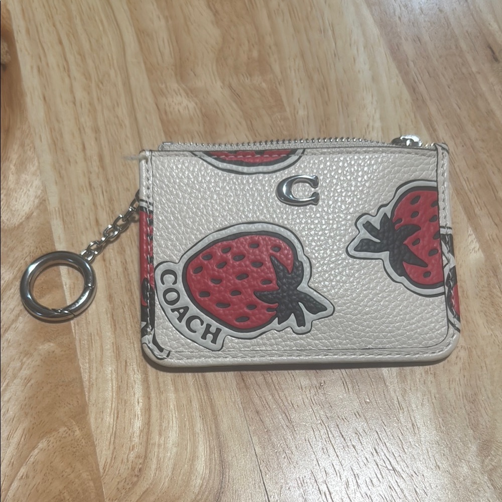 Coach Cream and Red Strawberry Print Wallet
